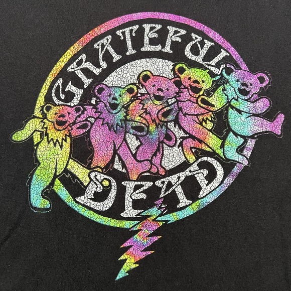 Grateful Dead Dancing Jer Bear Logo T Shirt Large Black Tie Dye Rainbow Colorful - Picture 1 of 5